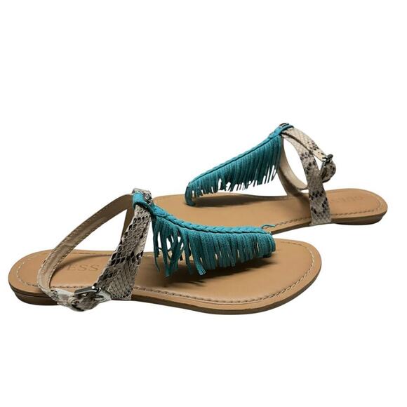 Guess Turquoise Fringe and Snakeskin Print Sandals (10) - Picture 5 of 11